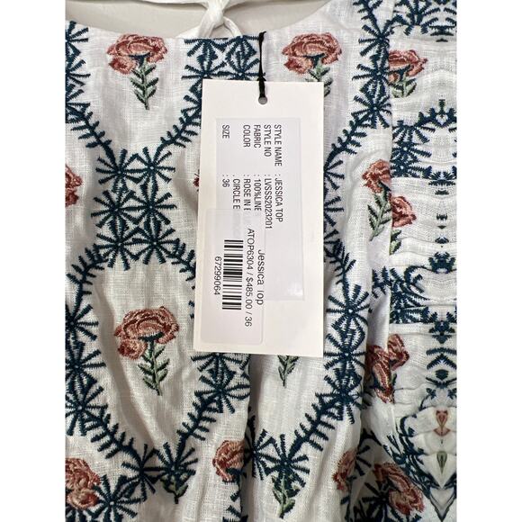 NWT Lug Von Siga Linen Jessica Back Tie Ruffle Sleevless Blue Flower Blouse Top - Picture 5 of 8